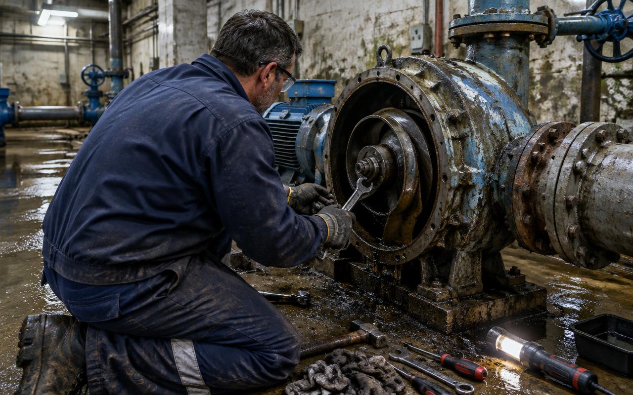 Pump room · strip-down of a fouled pump